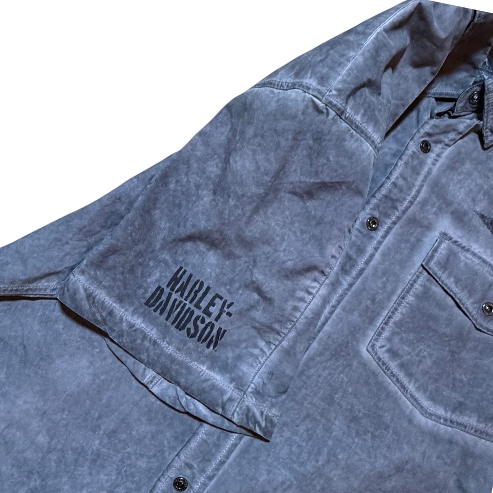 Harley‎ Davidson Button Down Shirt Mens XL Gray Excellent Skull Acid Wash Cotton - Picture 2 of 5